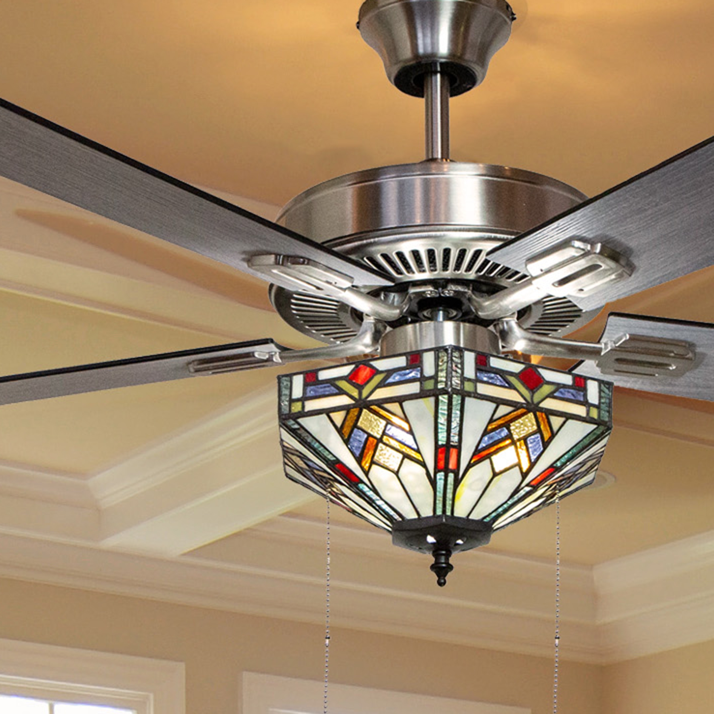 Stained Glass Light For Ceiling Fan / 52 W Tiffany Style Stained Glass